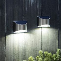 Solcelle-LED-vegglampe (downlight), 2 stk. rustfritt stål look