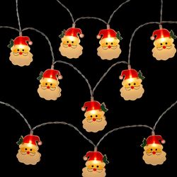 Lyskjede 2 Meter med 10 Nisser og gran i hatten - Batteridrevet