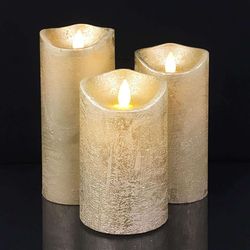 LED blokklys - rustikk - 3 stk. - 10/12,5/15 cm - m/3D-flamme - (flere farger)