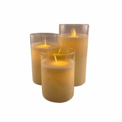 LED lys i glass - 3 stk. - 12/15/17 cm - m/3D flamme - (flere farger)