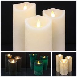 LED blokklys - rustikk - 3 stk. - 10/12,5/15 cm - m/3D-flamme - (flere farger)