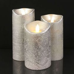 LED blokklys - rustikk - 3 stk. - 10/12,5/15 cm - m/3D-flamme - (flere farger)