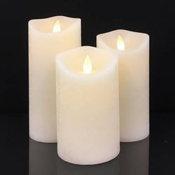 LED blokklys - rustikk - 3 stk. - 10/12,5/15 cm - m/3D-flamme - (flere farger)