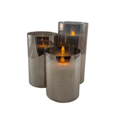 LED lys i glass - 3 stk. - 12/15/17 cm - m/3D flamme - (flere farger)