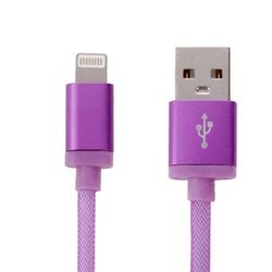 USB-kaapeli Lightning-liitännällä iPhone & iPad, 25cm - Lila/Nylon