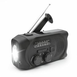 SiGN Håndsvingradio med Solceller, Lommelygte og 2000mAh Powerbank - Sort