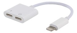 SiGN Adapter Lightning til 2x Lightning, 5V, 2A, 10cm - Oplad og Lyt - Hvid