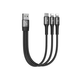 SiGN 3-i-1 Kabel Lightning, USB-C, 0.15m, 3.5A, 20W - Sort