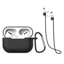 Silikoneetui til opladningsetui med krog og snor til Apple AirPods Pro - Sort