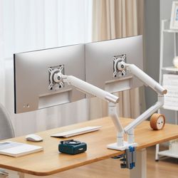 Alterzone Arm Duo USB monitorarm af aluminium til dobbelt 17"-32" skærme, 2 x 3.0 USB-porte, hvid