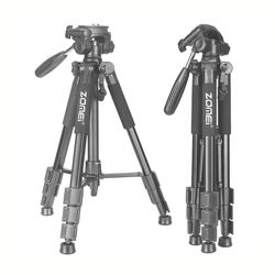 ZOMEi Q111 Portable Aluminum Tripod Stand Kit for Live Broadcast Video Photography and Wildlife Photography Black