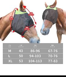 Hestefluemaske, UV-beskyttelse Hestefluemaske, reflekterende trim elastisk fluemaske til hest åndbar finmasket M