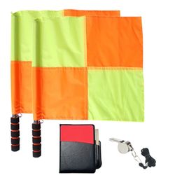 Soccer Referee Flag Set, Røde gule kort med notatbok og blyant, Coach Referee rustfritt stål Whi