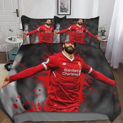 Kerota Salahin pussilakanasetti D, jalkapallotähden painettu vuodevaatesetti tyynyliinalla teini-ikäisille ja aikuisille King Single135x200cm