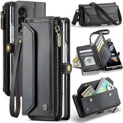 CASEME C36 -sarja yhteensopiva Samsung Galaxy Z Fold4 5G / W23 -kotelon kynän pidikkeen kanssa PU nahkainen puhelimen kukkarolaukku Musta