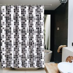 Linkrunning Klassisk mosaik bruseforhæng, badeforhæng af høj kvalitet, vandtæt polyestervaskestofgardin, dekorativt badeværelsesgardin, 180x200cm