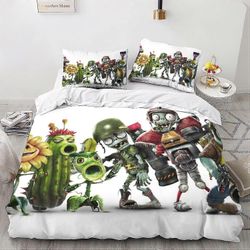 Plants Vs. Zombies Vuodevaatteet Pussilakana Setti Pehmeä Hengittävä Peitto Peitto Tyynyliinoilla, Double Single135x200cm