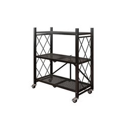 Heikoeco Klappbares Mobiles Regal, Metallregal mit 3/5 Ebenen, Bodenlagerregal fr Wohnzimmer, Schlafzimmer und Homeoffice musta 3 Ebene