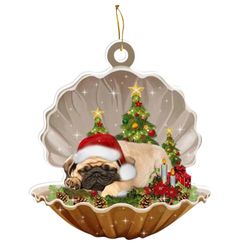 Corgi Sleeping On Pearl Christmas Hanging Ornament, 2d Akryl Plate Corgi Dog Sleeping On Pearl Xmas Bil Ornament / vindu Ornament / tre Ornament St...