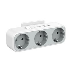 Tessan Europæisk stikadapter med 2 USB-porte og switch - Flere stik til stikkontakt og USB-adapter 3 stikkontakter til stikkontakt, vægmonteret ada...