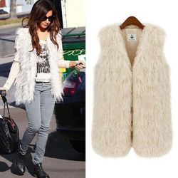 Lxxim Kvinder Shaggy Faux Fur Vest Vest Vest Coat Gilet Beige 3XL