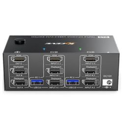 KC-KVM203DH 8K 30Hz USB3.0 DP+DP+HDMI kolminkertaiset näytöt KVM-kytkin, EU-pistoke