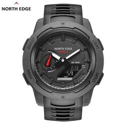 NORTH EDGE Mars 3 Mäns Militär Klocka Digital Kolfiber Fodral För Man Vattentät 50M Sport Klockor Världstid LED Armbandsur Black