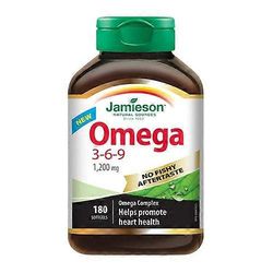 Jamieson Vitamins Jamieson Vitamiinit Ei kalamaista jälkimakua Omega-3-6-9 1 200 mg, 180 pehmeää kapselia