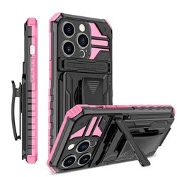 Armor Heavy Duty Kickstand Case Kompatibel iphone 14 Pro Max / 14 Pro / 14 Plus / 14 med belteklipshylster Rosa