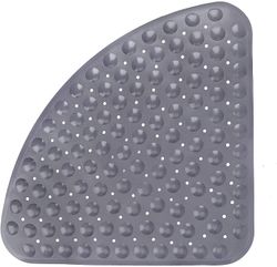 Linkrunning Skridsikker brusemåtte til badekar med drænport til bruser eller badekar, PVC trekantet bademåtte 54 x 54 cm, grå