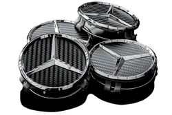 Mercedes svart karbon senter hub legering hjul caps 75mm sett med 4 stk