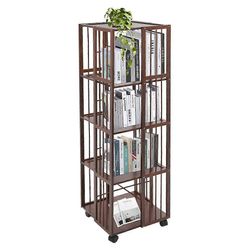 CNCEST 5-kerroksinen siirrettävä 360° kääntyvä kirjahylly irrotettava bambukirjahylly monikäyttöinen säilytysteline ruskea