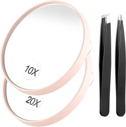 Eveltek 10x og 20x forstørrelses makeup spejl og pincet kit, 3.5 tommer spejl Pink