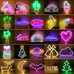 Christmas Led Neon Light Wall Art Sign Soveværelse Indretning Rainbow Hanging Night Lamp Home Party Holiday Decor Xmas Gave Juletræ