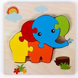 Fantasia Tre-dimensionelle børn puslespil træ tidlig uddannelse Cartoon Animation Blocks The elephant