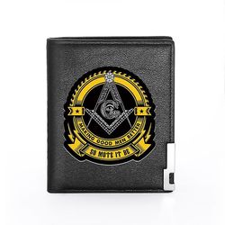 Bricks Masons Kompas og firkantet g frimurerisk-tegnebog og kreditkortholder (sort, brun)