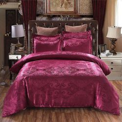 Mikasa Satin Jacquard Dynebetræk Sengetøj Sæt med lynlås Lukning Rød USKing 229x259