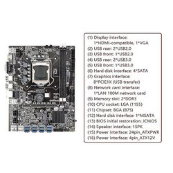 B75 8usb Eth Gruvedrift Hovedkort + CPU + DDR3 4GB Ram + 128g SSD + vifte + SATA Kabel + bryter Kabel + baffel B75 Mi