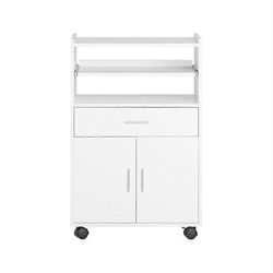 SoBuy FSB09-W, keittiövaunu pyörillä, pieni siirrettävä keittiökaappi laatikolla, hyllyillä ja jatkettavalla työtasolla, mikroaaltouuniteline kahvi...