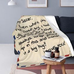 Til min søster Blanket Flanell Vår / høst Bursdag Gaver Love Letter Super Soft Kast tepper For Home Couch sengetepper Svart 100x125cm