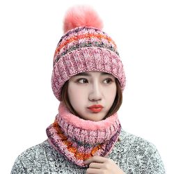 Besser Lady strikket hue foret hals wrap sæt Pink