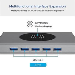 Redmiter Qumox Usb Type-c Hub med trådløs oplader, 14 I 1 Usb C-adapter med Ethernet, 2 Hdmi, Vga, 5 Usb3.0, Pd, Sd Tf-kortlæser og Sd-kort, lyd / ...