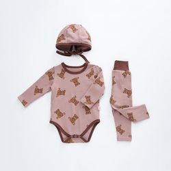 Foråret Nye Baby og Barn sætter mænd og kvinder Skat Bomuld Varm Bære to stykker hjem tøj Kaffe pink 66cm