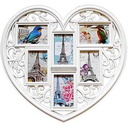 Youyijia Heart Shape Photo Frame 6 kuvaa 3D Suuri riippuva sydämen muoto Kollaasi valkoinen monikuvakehykset seinähäiden rakastaja lahja kodin sisu...