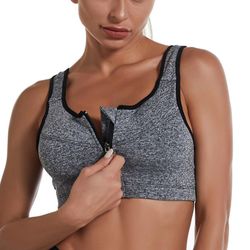 unbrand Dobbel stropp Fitness BH Fitness Støtsikker Sports Vest Regulatable Sports Bra Grå S