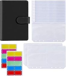 Læder Binder Pocket A6, Cash Envelope Budget Binder (sort)