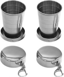 Pakkaus 2 kokoontaitettavaa kuppia ruostumattomasta teräksestä valmistettu retkimuki teleskooppinen kannettava 75ML taitettava kuppi avaimenperäkup...