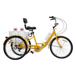 24 tuuman aikuisten kolmipyörä, taitettava aikuisten kolmipyöräinen polkupyörä korilla 3-pyöräinen polkupyörä keltainen