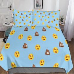 Kerota 3-osainen emoji-pussilakanasetti 3D-vuodevaatteet peitto söpö anime-peitto, erittäin pehmeä mikrokuituliina, vetoketjullinen tyynyliina kaks...