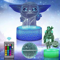 3D Illusion Star Wars -yövalo, 3 kuviota ja 16 väriä Baby Yoda LED-pöytävalaisin kaukosäätimellä, syntymäpäivä- ja joululahjat pojille Miehet Lapset